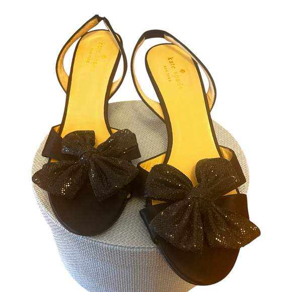 Kate Spade Marlena Satin Bow Sling Backs, Size 8, Black - Picture 6 of 15